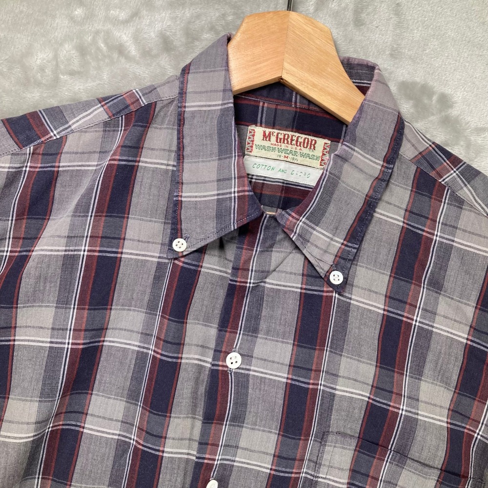 Vintage McGregor Wash-Wear-Wash Plaid Button Down Shirt Mens Medium Made in USA